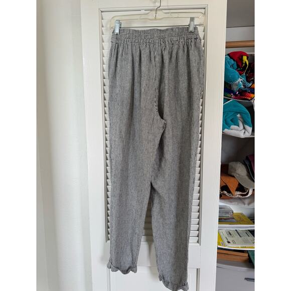 Max Studio Striped Linen Rayon Waist Tie High Waisted Pants - Picture 3 of 13